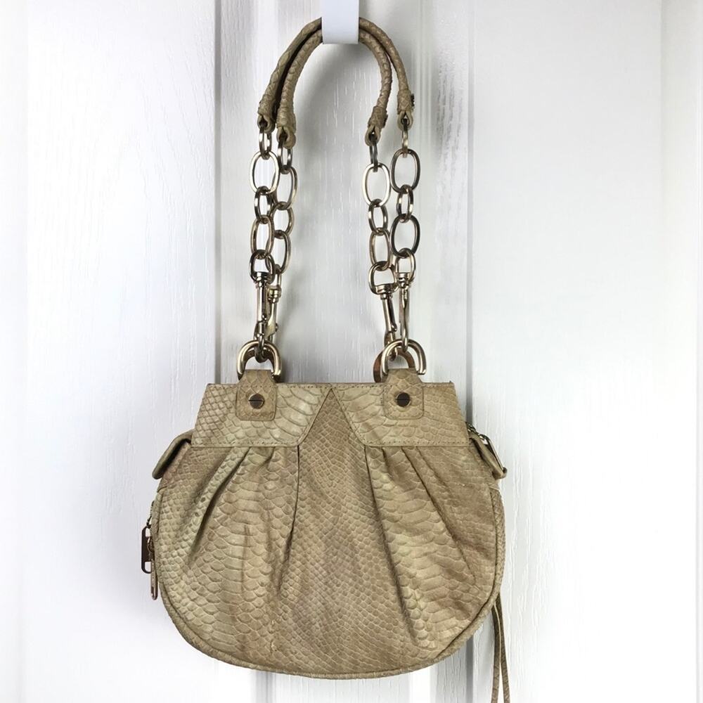 Alexis Hudson Snakeskin Leather Shoulder Bag Tan